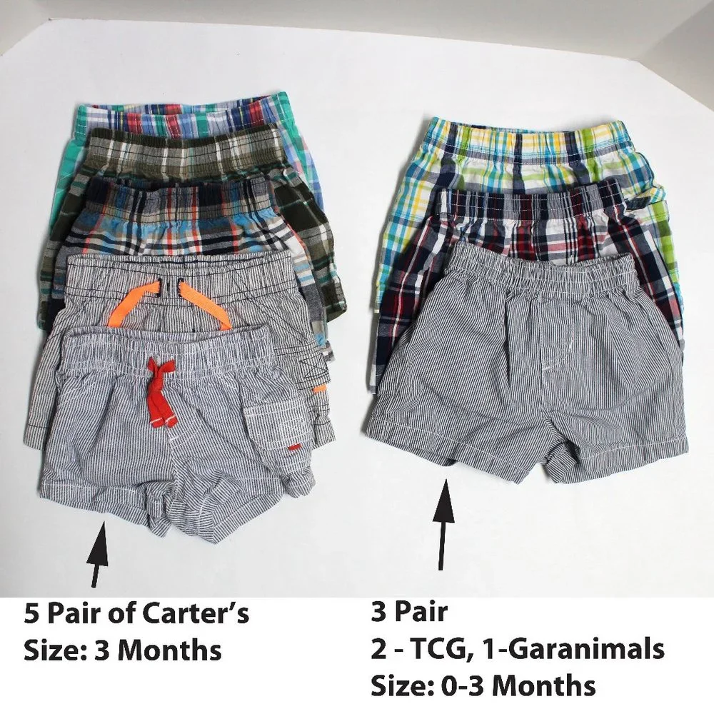 8 Pair - 5 Size 3 Months - 3 Size 0-3 Months Boys Older Shorts Was Part of Sets